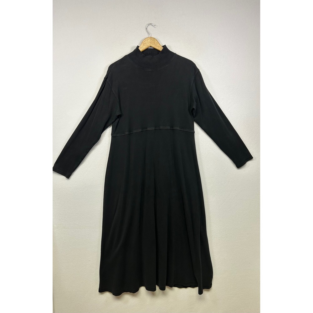 Minimalist Eddie Bauer Womens Med Black Cotton Mock Neck Long Sleeve Midi Dress
